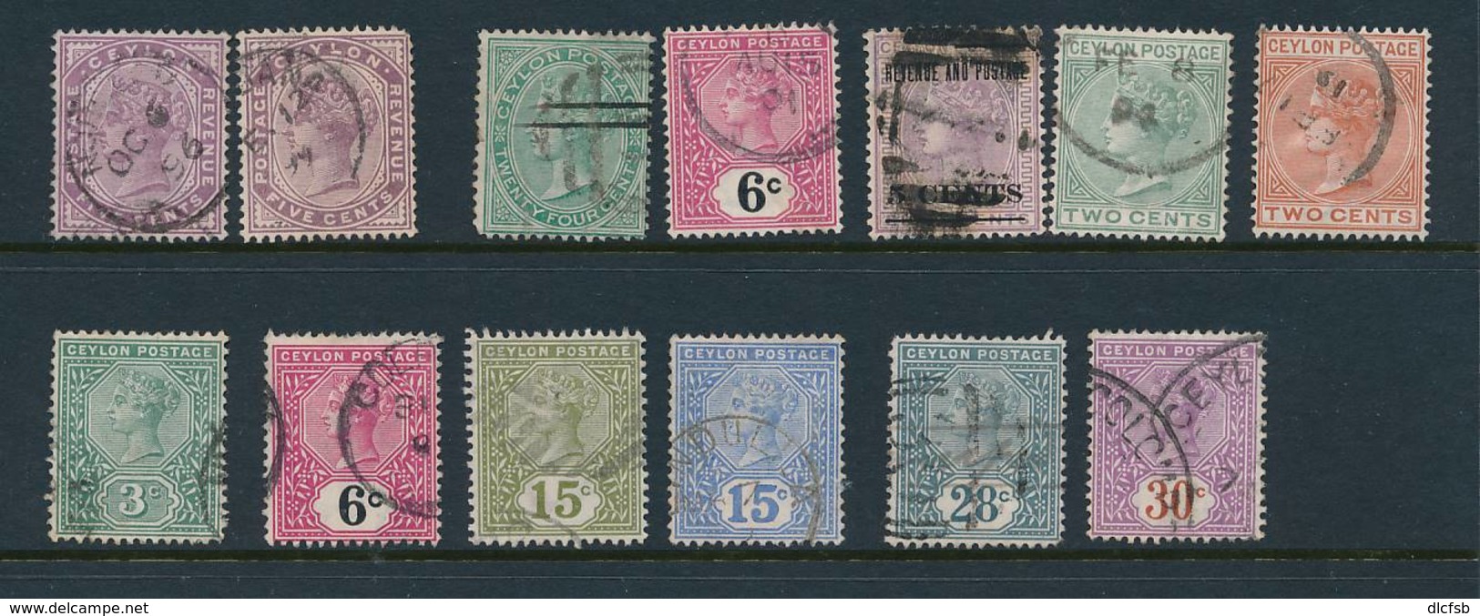 CEYLON, 1883-99 13 Fine Used Victorian Stamps - Ceylon (...-1947)