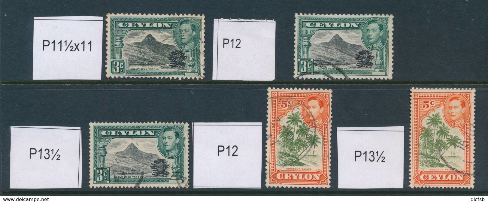 CEYLON, 1938  3c, 5c Various Perfs Very Fine - Ceylon (...-1947)