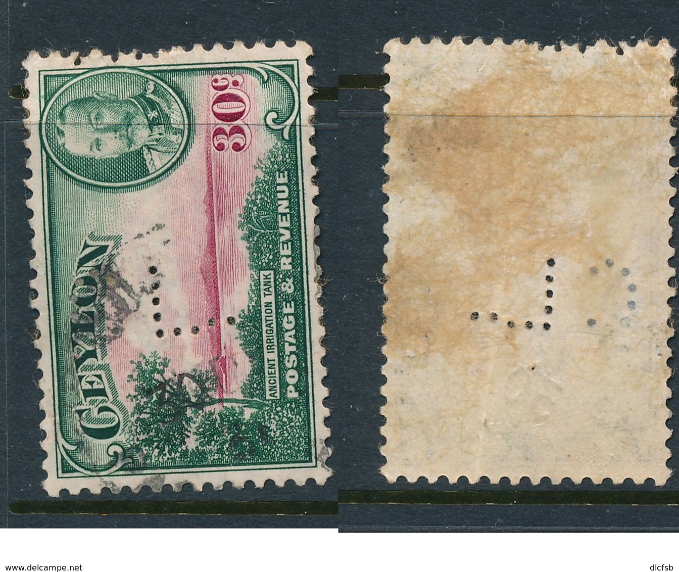 CEYLON, Perfin  C Ltd On George VI 30c - Ceylon (...-1947)