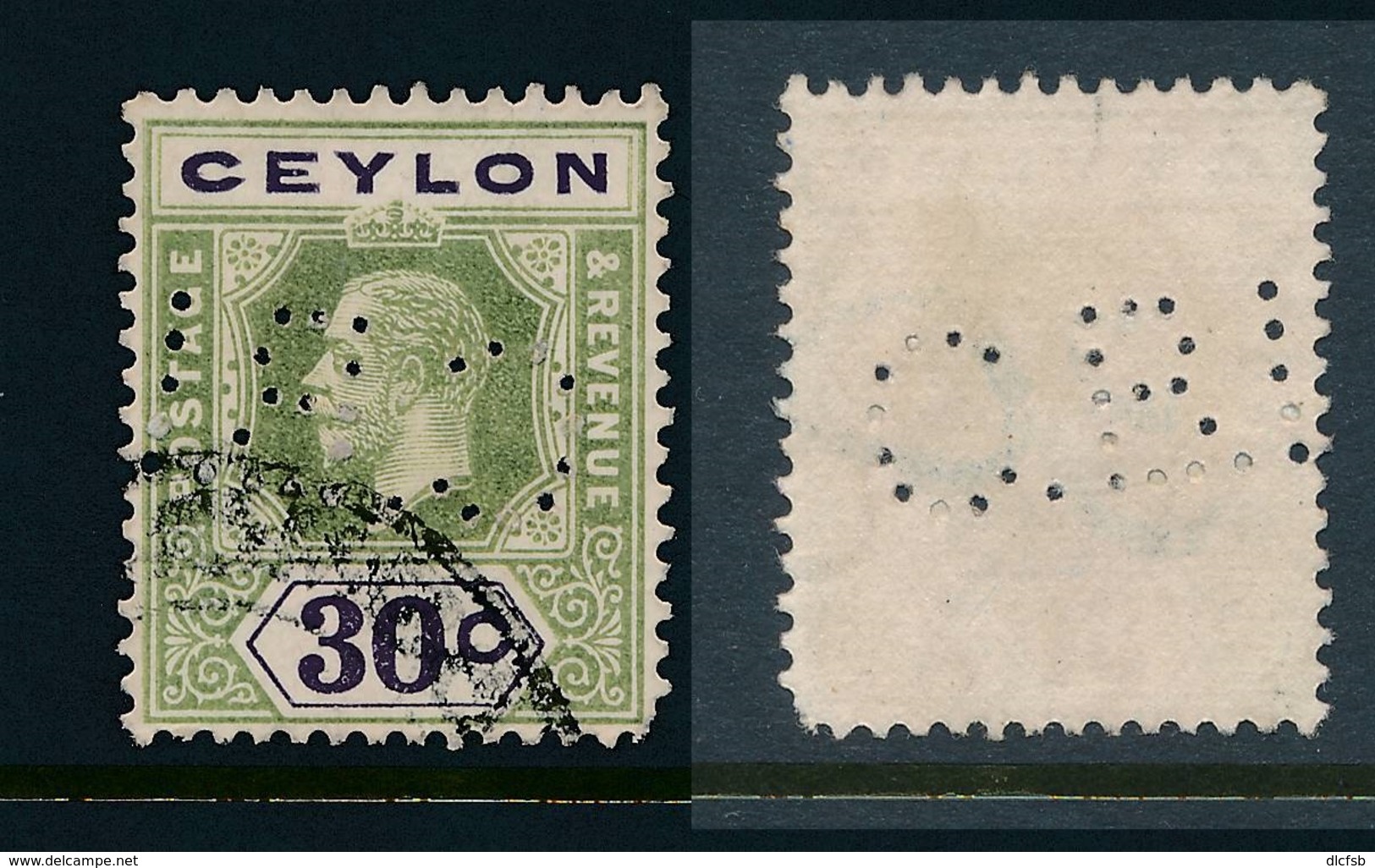 CEYLON, Perfin  CBI  George V 30c - Ceylon (...-1947)