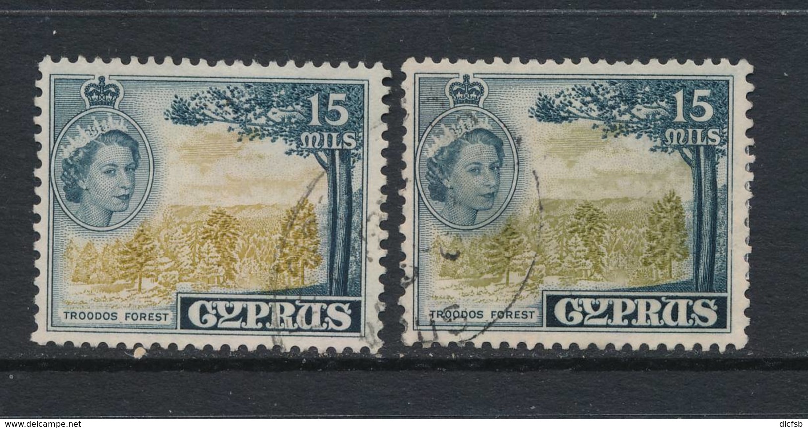 CYPRUS, 1955 15m Olive-green + Yellow-olive Very Fine - Zypern (...-1960)