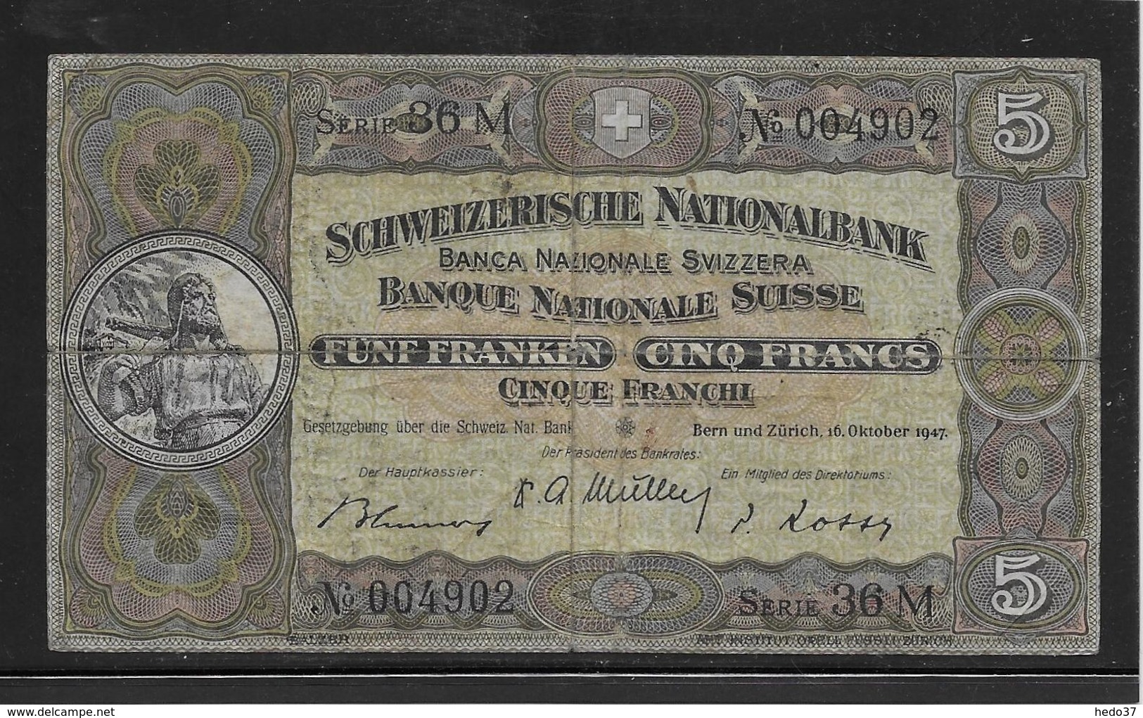 Suisse - 5 Francs 1947 - Pick N°11m - TB - Zwitserland