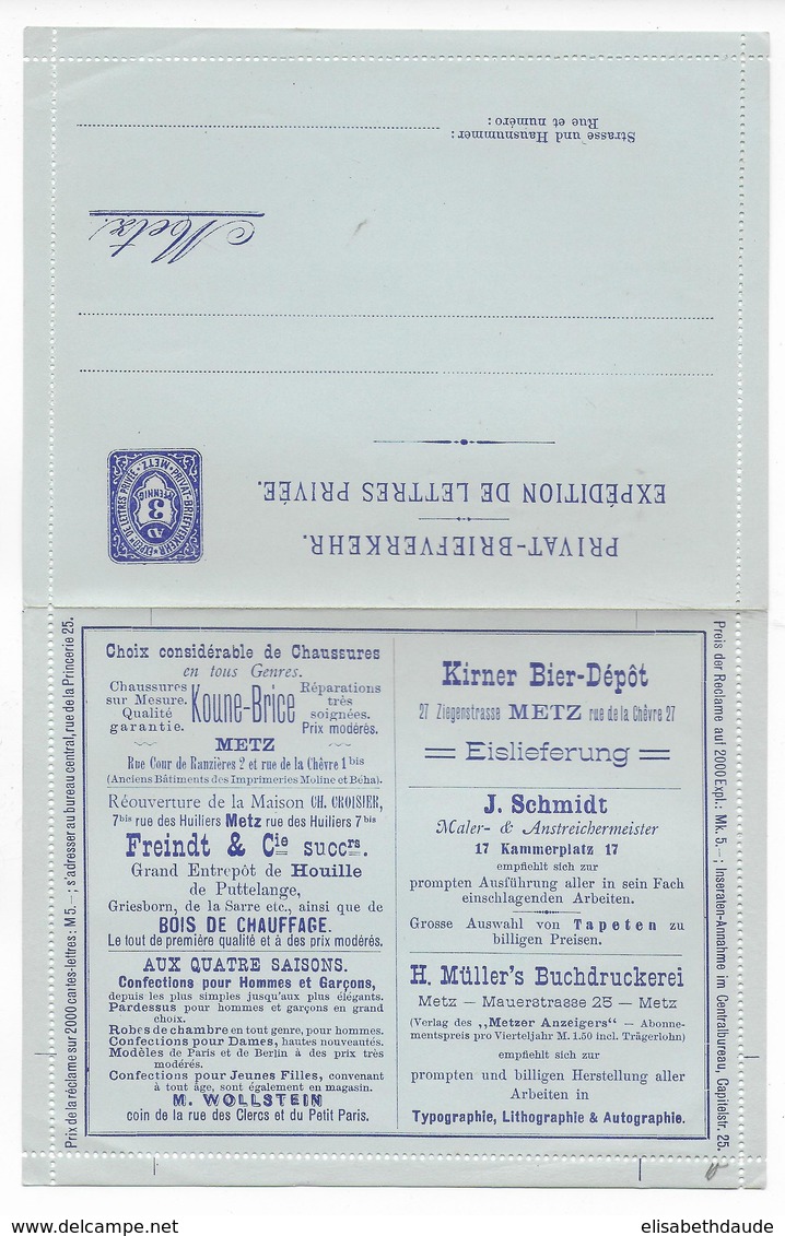 AVANT 1900 - CARTE-LETTRE De La POSTE PRIVEE De METZ (MOSELLE) Avec REPIQUAGES PUBLICITES - Autres & Non Classés