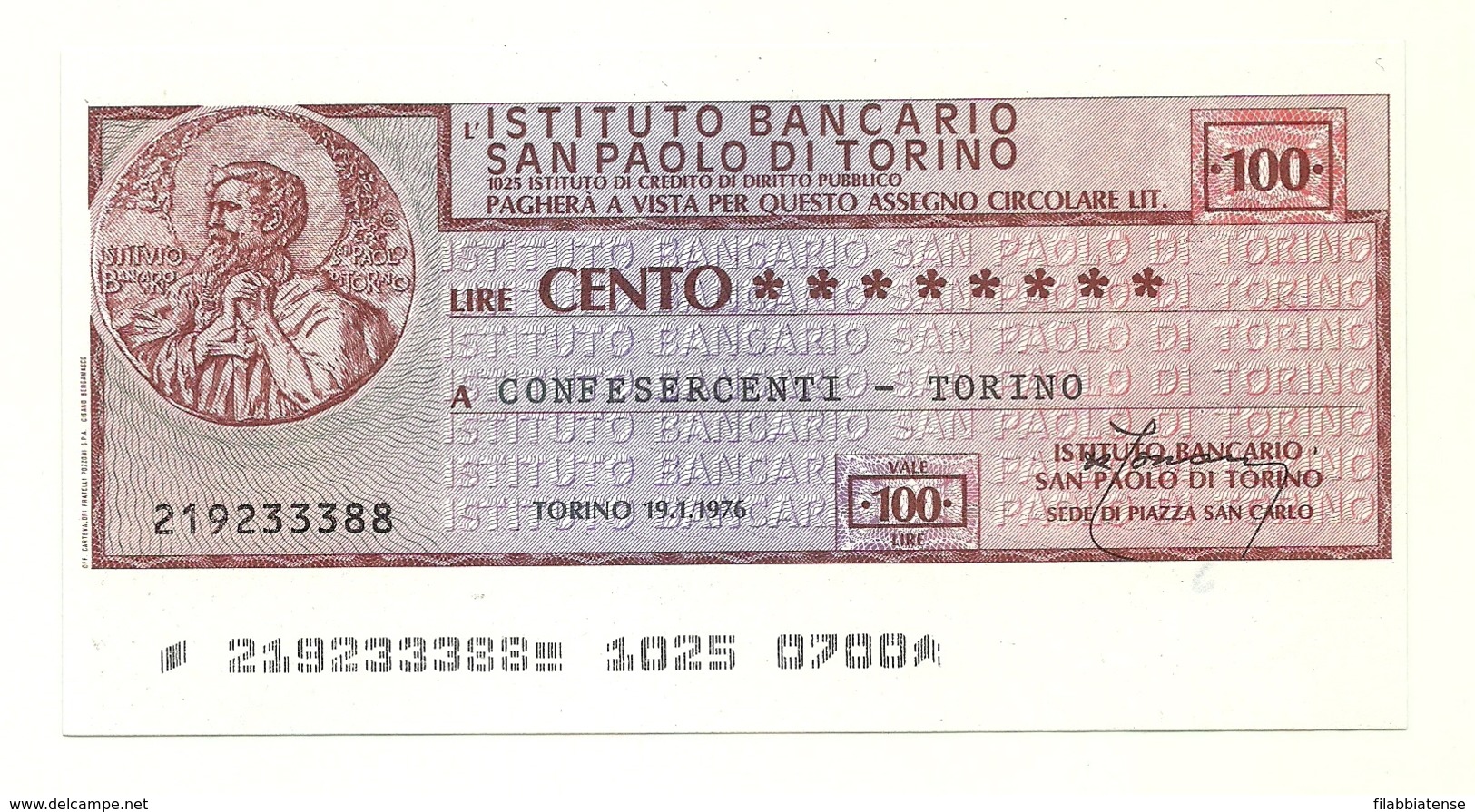 1976 - Italia - Istituto Bancario San Paolo Di Torino - Confesercenti - Torino - [10] Checks And Mini-checks