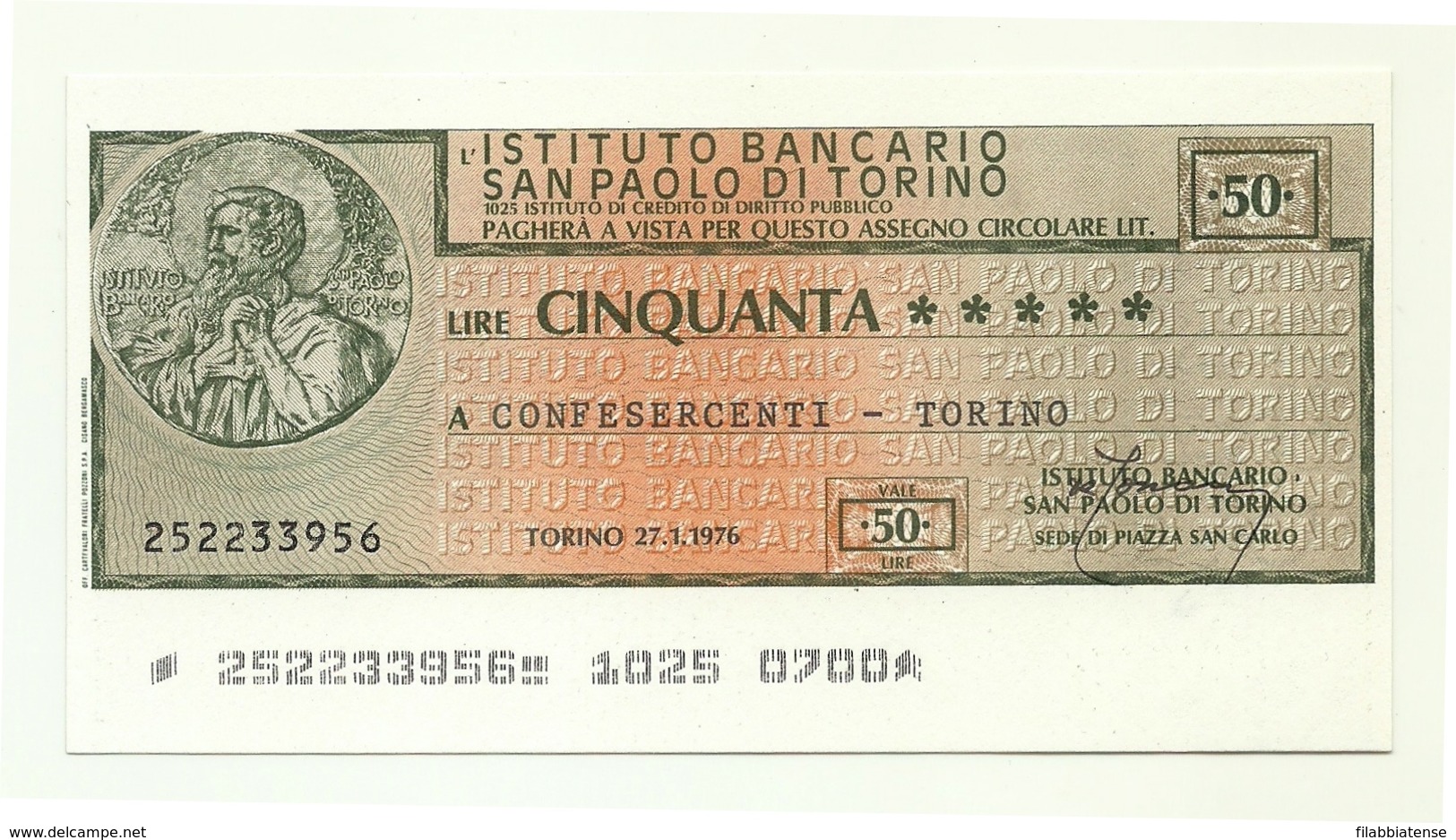 1976 - Italia - Istituto Bancario San Paolo Di Torino - Confesercenti - Torino - [10] Checks And Mini-checks