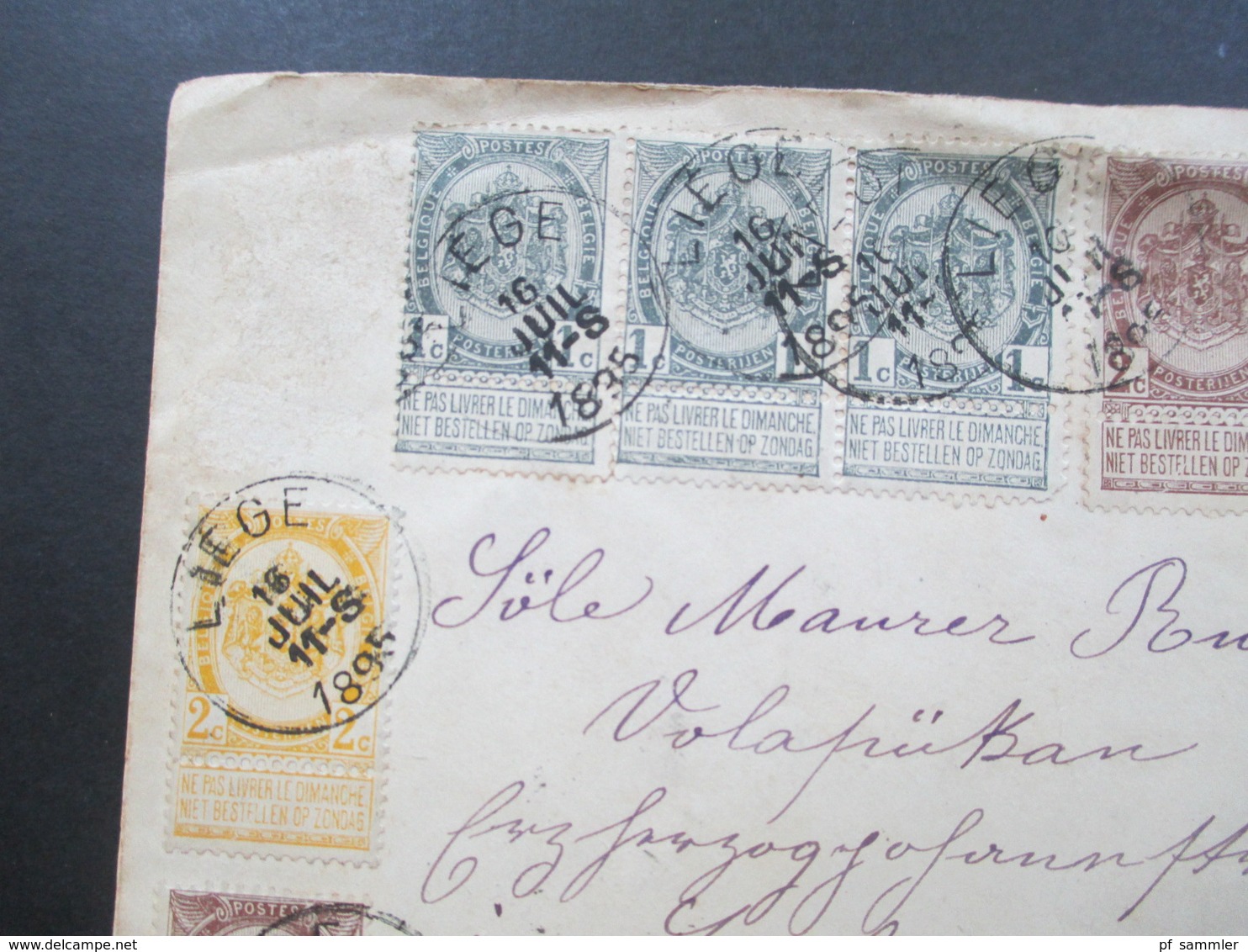 Belgien 1895 GA Umschlag Mit 7 Zusatzfrankaturen Staatswappen Mit Verbindungsleiste Nach Leoben Steiermark - Letter Covers