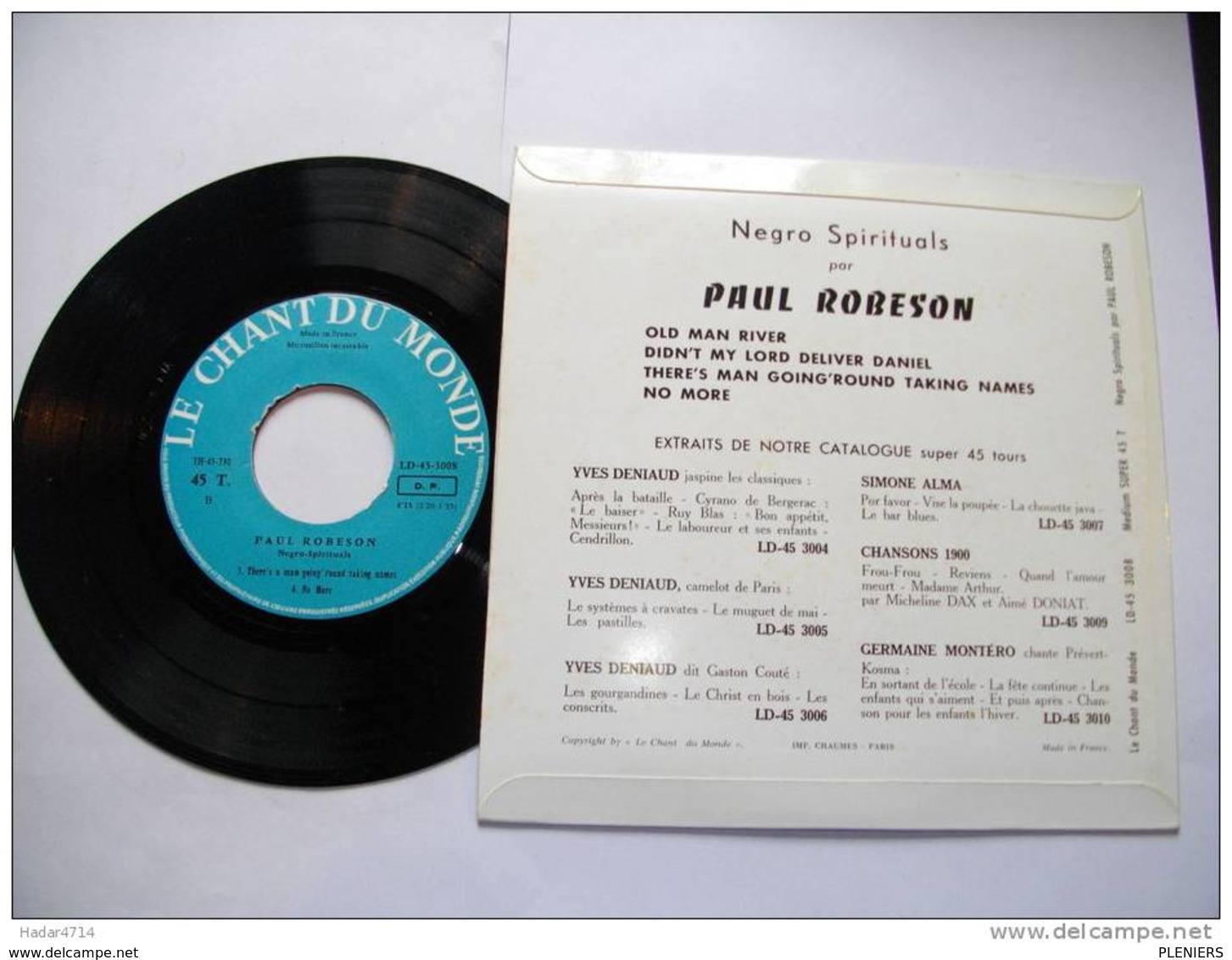 PAUL ROBESON / NEGRO-SPIRITUALS / OLD MAN RIVER / LE CHANT DU MONDE LD 45 3008  45 Tours - World Music