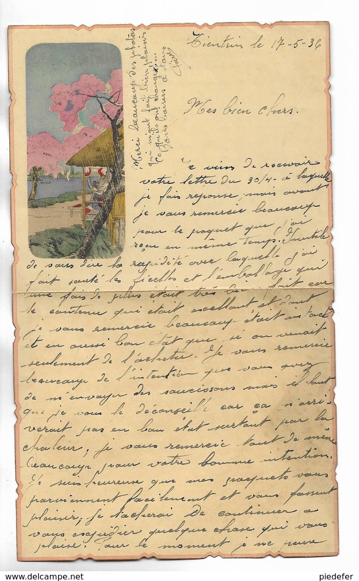 CHINE - Lettre Correspondance écrite De TIENTSIN   Le 17/05/1936 - Belle Illustration  En Début De Page - Documents Historiques