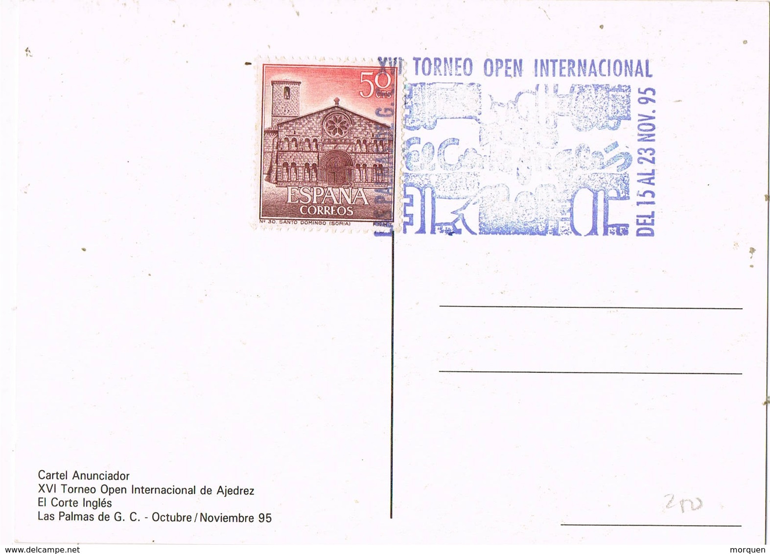 33401. Tarjeta LAS PALMAS (Canarias) 1995. XVI Torneo Open AJEDREZ, Corte Inglés - Cartas & Documentos