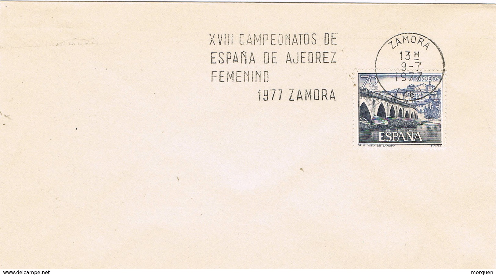 33402. Carta ZAMORA 1977. Rodillo XVIII Campeonato España AJEDREZ Femenino - Cartas & Documentos
