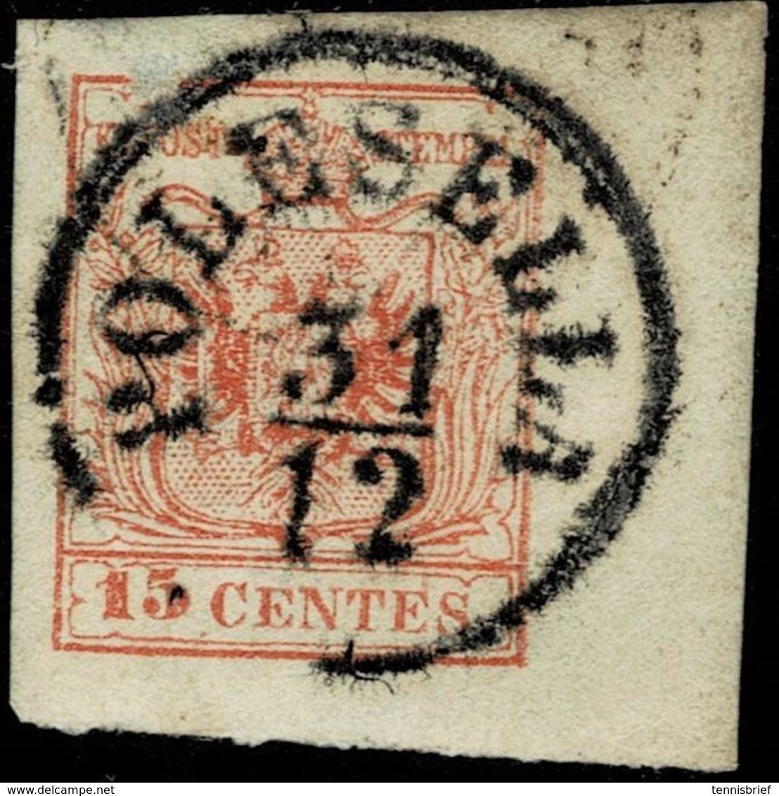 Lomb. Ven. 1850, Nr. 3, Eckrand! , #9281 - Oblitérés