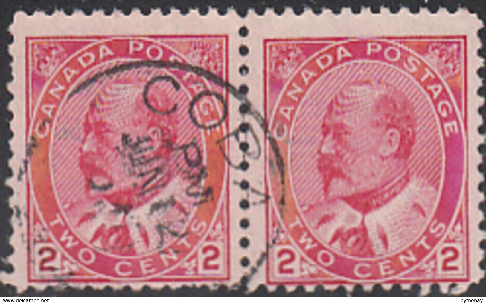 Canada 1903 Used Sc 90 2c Edward VII Horizontal Pair CDS Cobalt, ON - Oblitérés