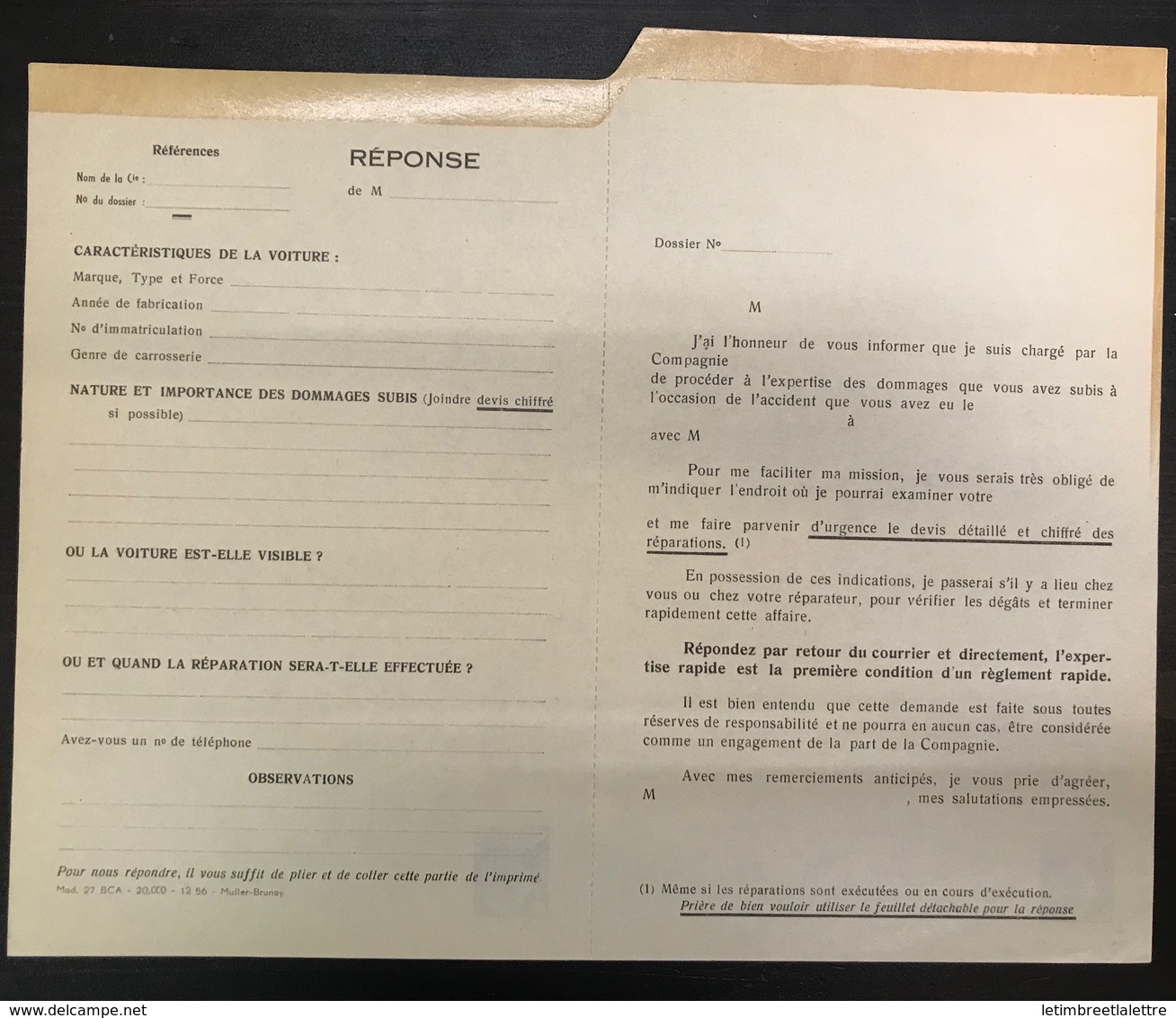 France, Entier Postal, Enveloppe Lettre Annonce Avec Réponse Payée, Bureau Commun Automobile, RARE ( D7 A ) 1957 - Other & Unclassified