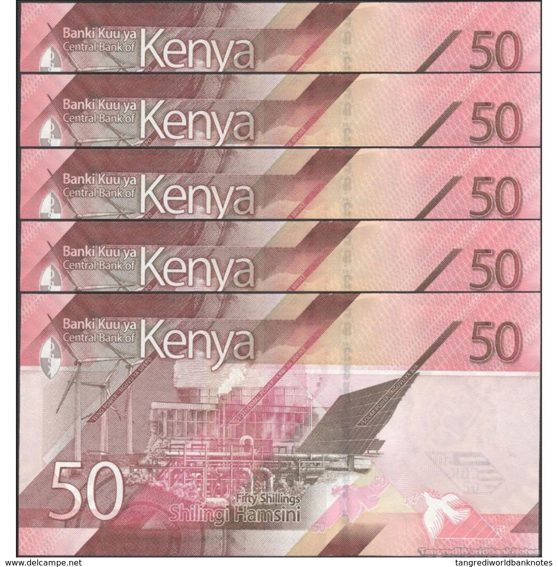 TWN - KENYA NEW - 50 Shillings 2019 DEALERS LOT X 5 - Prefix AA UNC - Kenia