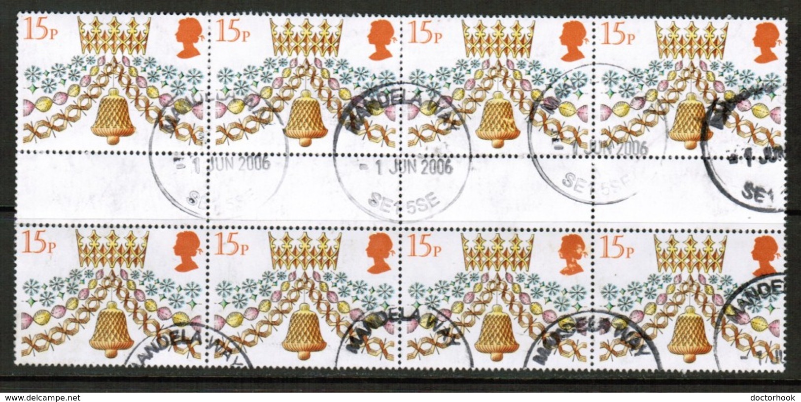 GREAT BRITAIN  Scott # 931 VF USED GUTTER BLOCK Of 8 (LG-1173) - Used Stamps