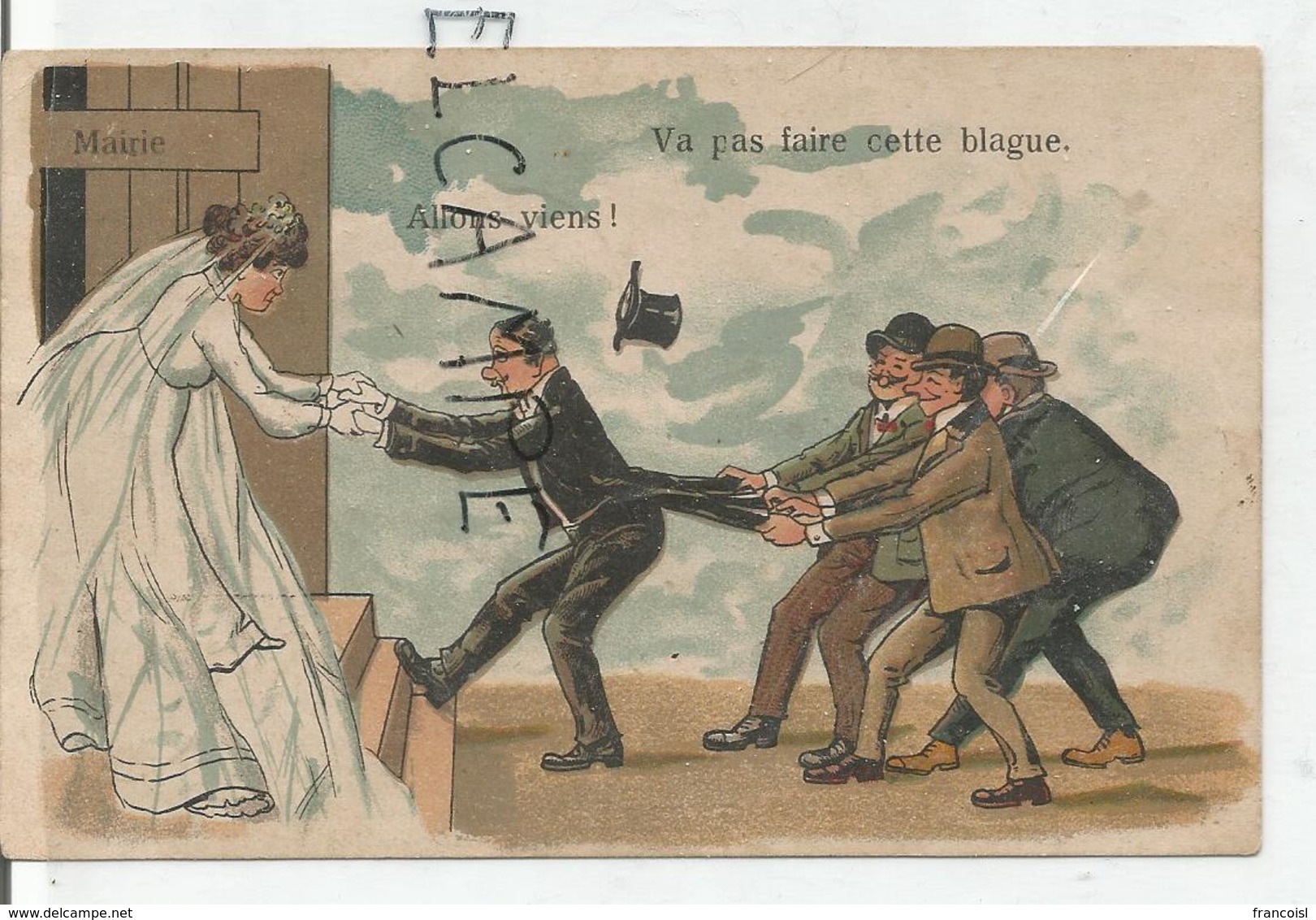 Trois Amis Retiennent Un Autre Devant La Mairie. Mariée Résiste:" Allons Viens, Va Pas Faire Cette Blague". - Humor