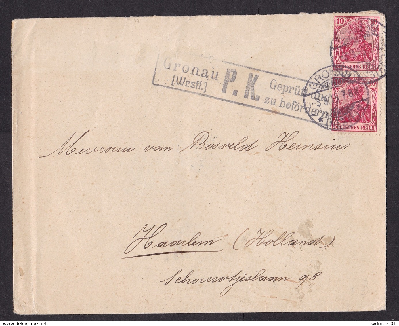 Germany: Cover To Netherlands, 1915, 1 Stamp, Censored, Censor Cancel Gronau PK, WW1 (minor Damage, See Scan) - Brieven En Documenten