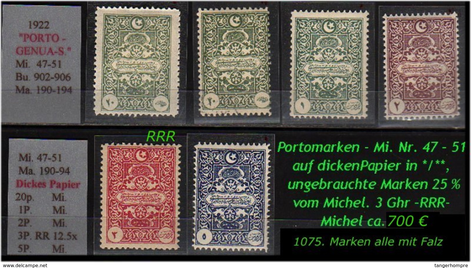 EARLY OTTOMAN SPECIALIZED FOR SPECIALIST, SEE....Porto - Mi. Nr. 47 - 51 - Mit Nr. 50 Dickes Papier -RR- - Ongebruikt