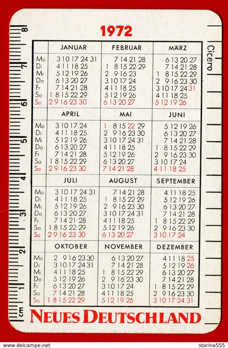 SMALL CALENDAR NEUES DEUTSCHLAND ND 1972 AK104-22 - Tamaño Pequeño : 1971-80