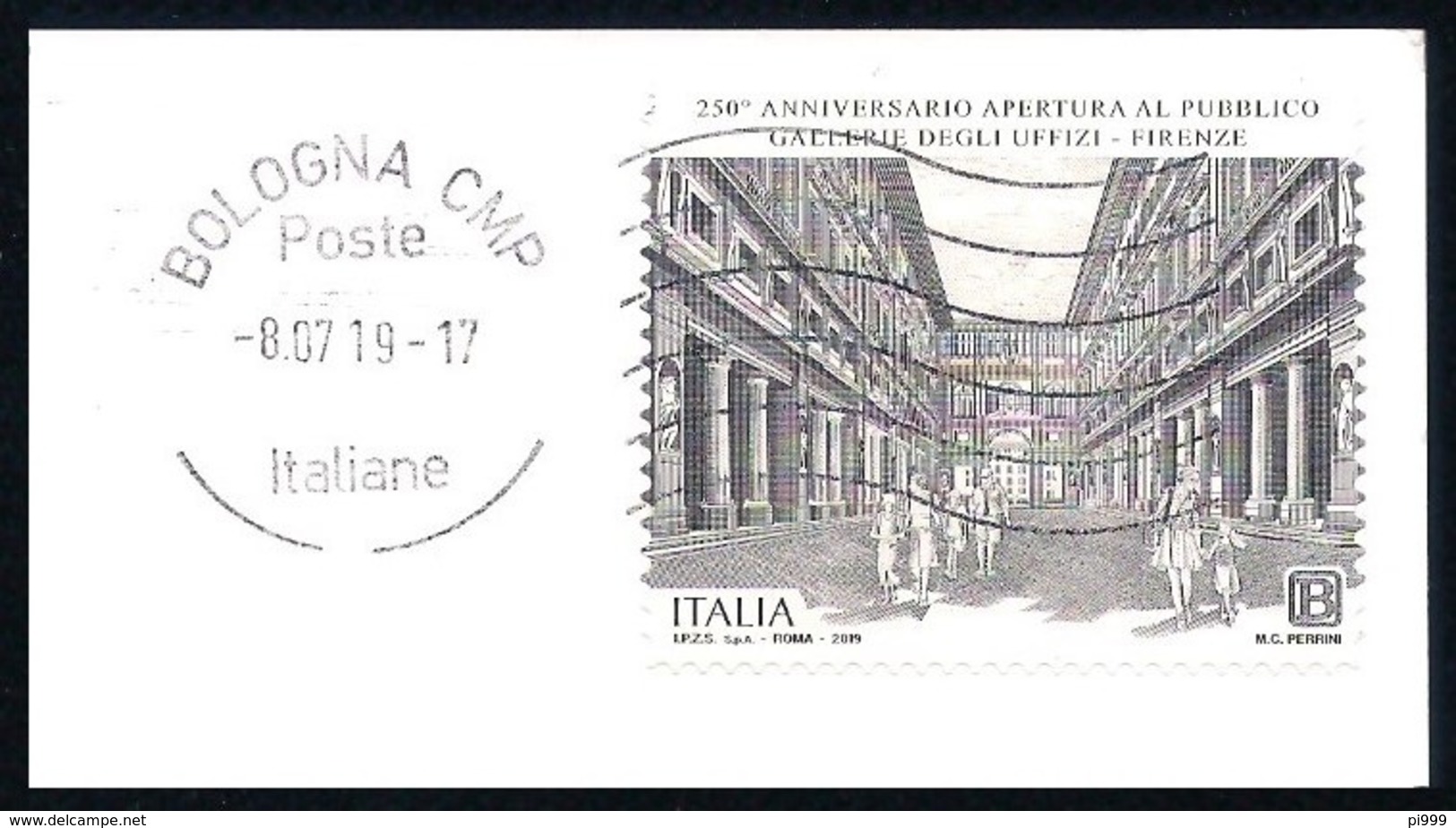 Italia [Storia Postale] • Valore Del 2019 (Gallerie Degli Uffizi) Su Frammento Di Cartolina - As Scan - 2011-20: Storia Postale