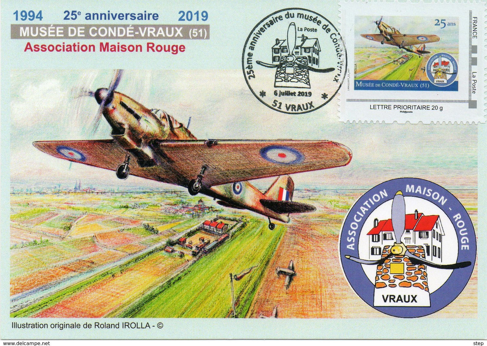 CONDE-VRAUX (MARNE):SECONDE GUERRE MONDIALE Et AVIATION Oblitération Temporaire 2019 MTAM Et CP   Illustrations D'IROLLA - Seconda Guerra Mondiale