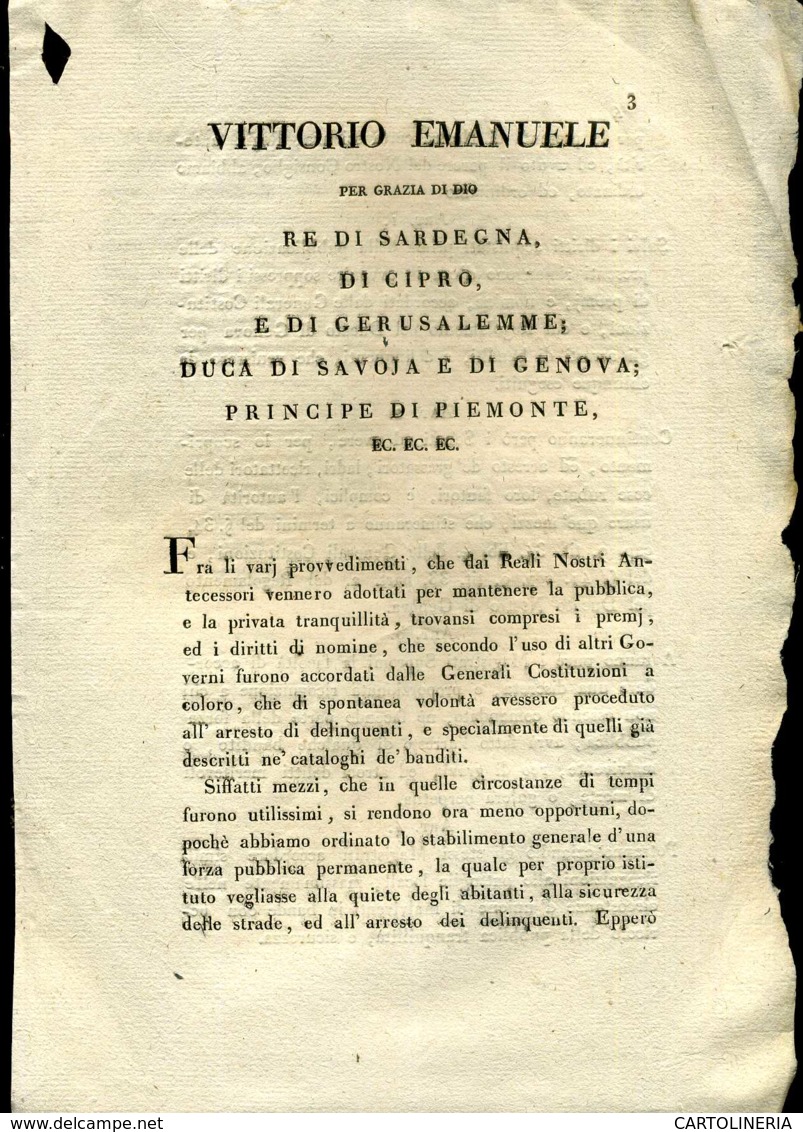 Regno Di Sardegna Decreto 1818 Pagine 8 Taglie Arresto Banditi - Decreti & Leggi