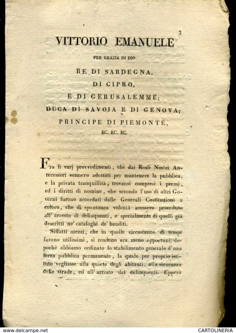 Regno Di Sardegna Decreto 1818 Pagine 8 Taglie Arresto Banditi - Wetten & Decreten