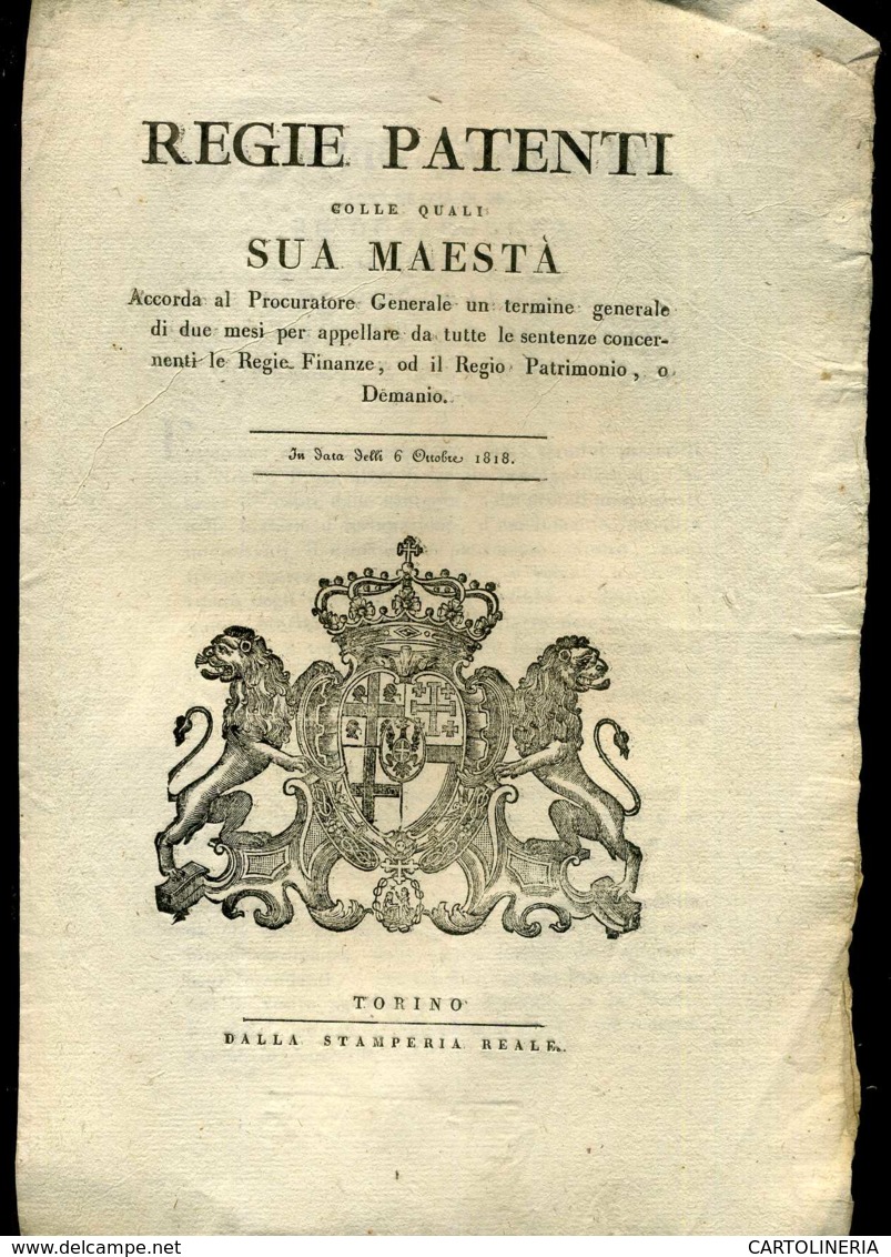 Regno Di Sardegna Decreto 1818 Pagine 4 Finanze - Decreti & Leggi