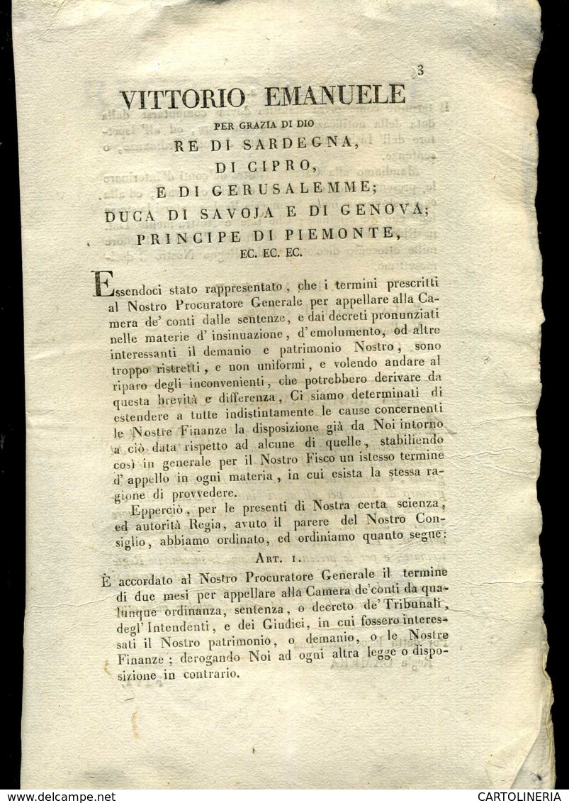 Regno Di Sardegna Decreto 1818 Pagine 4 Finanze - Decreti & Leggi