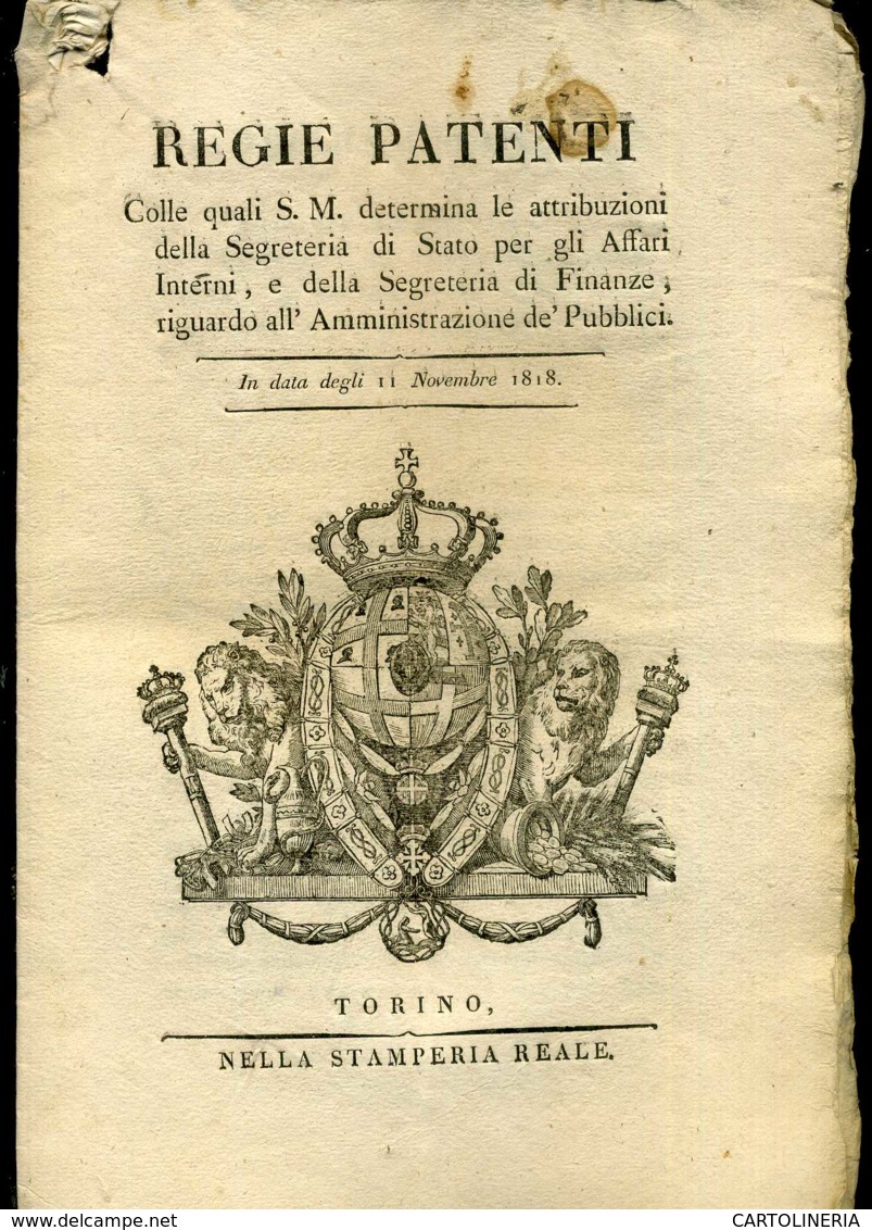 Regno Di Sardegna Decreto 1818 Pagine 8 Finanze Dello Stato - Decreti & Leggi