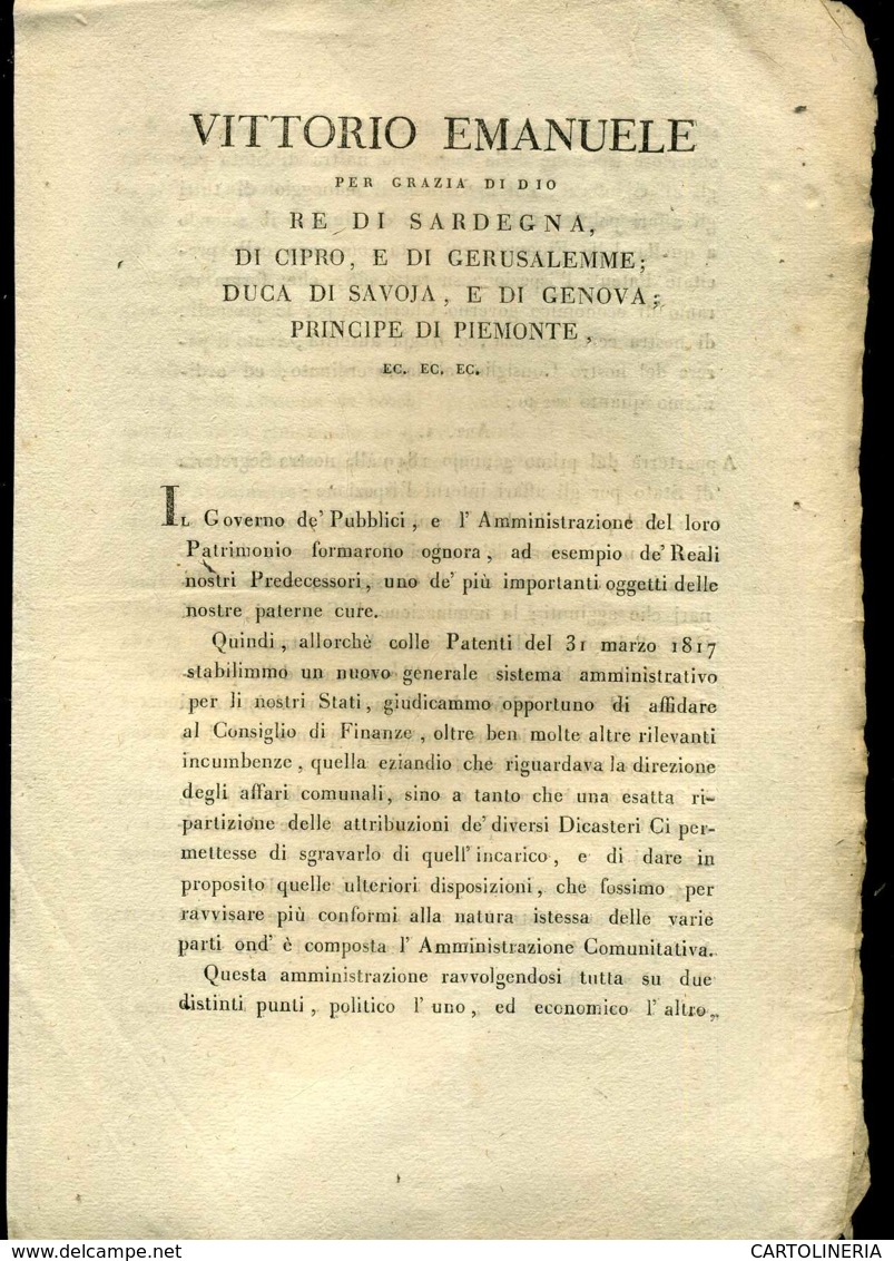 Regno Di Sardegna Decreto 1818 Pagine 8 Finanze Dello Stato - Décrets & Lois