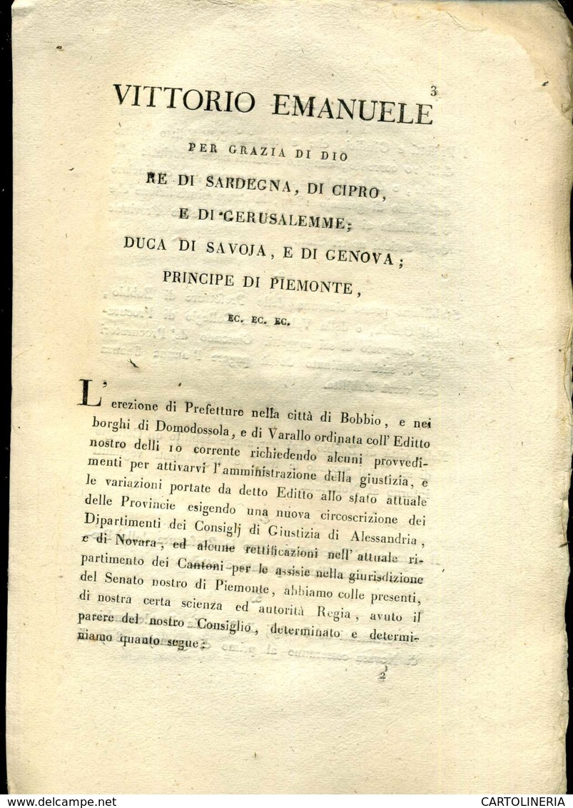 Regno Di Sardegna Decreto 1818 Pagine 12 Bobbio Valsesia Ossola Alessandria Novara - Decreti & Leggi