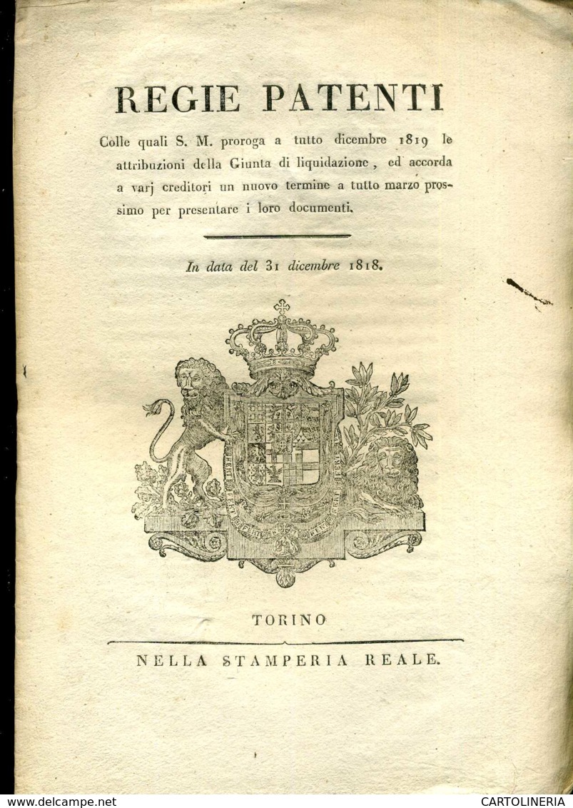 Regno Di Sardegna Decreto 1818 Pagine 08 Credito Dello Stato - Decreti & Leggi