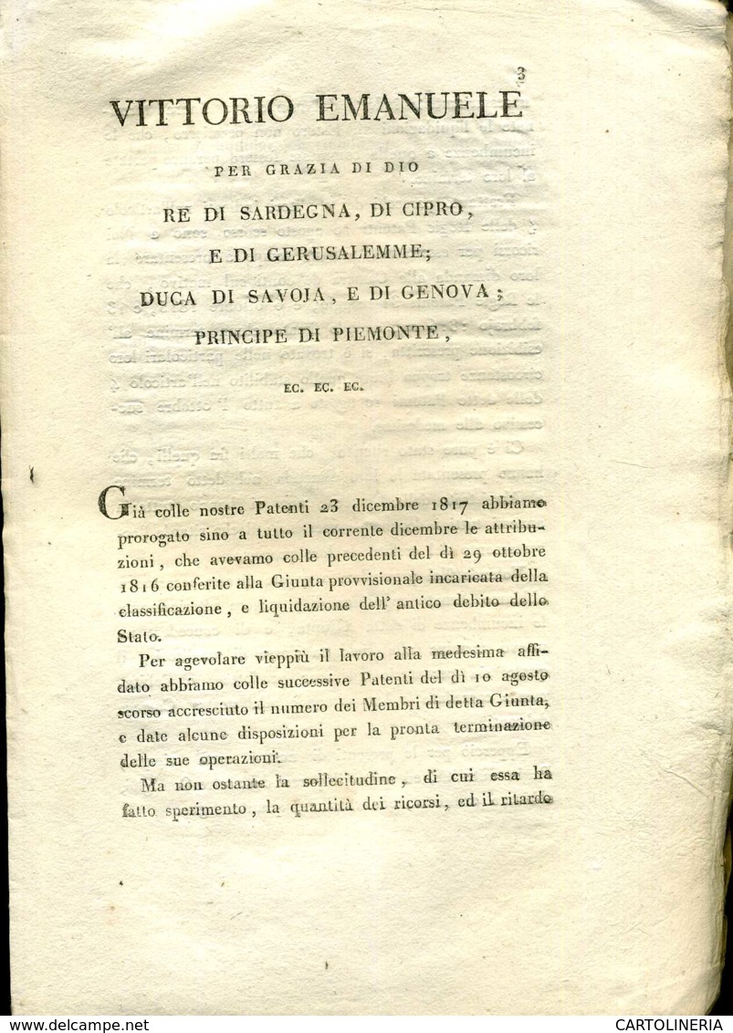 Regno Di Sardegna Decreto 1818 Pagine 08 Credito Dello Stato - Decreti & Leggi