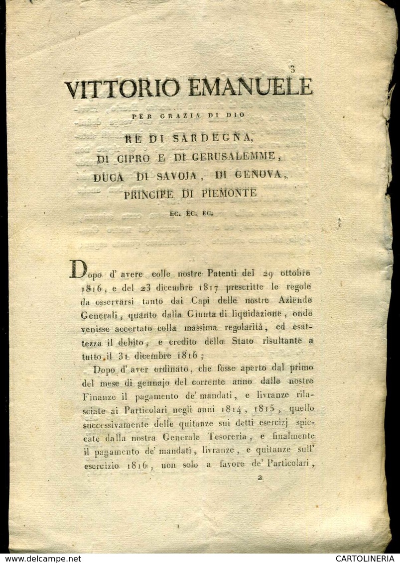 Regno Di Sardegna Decreto 1818 Pagine 08 Banca Di San Giorgio - Decretos & Leyes