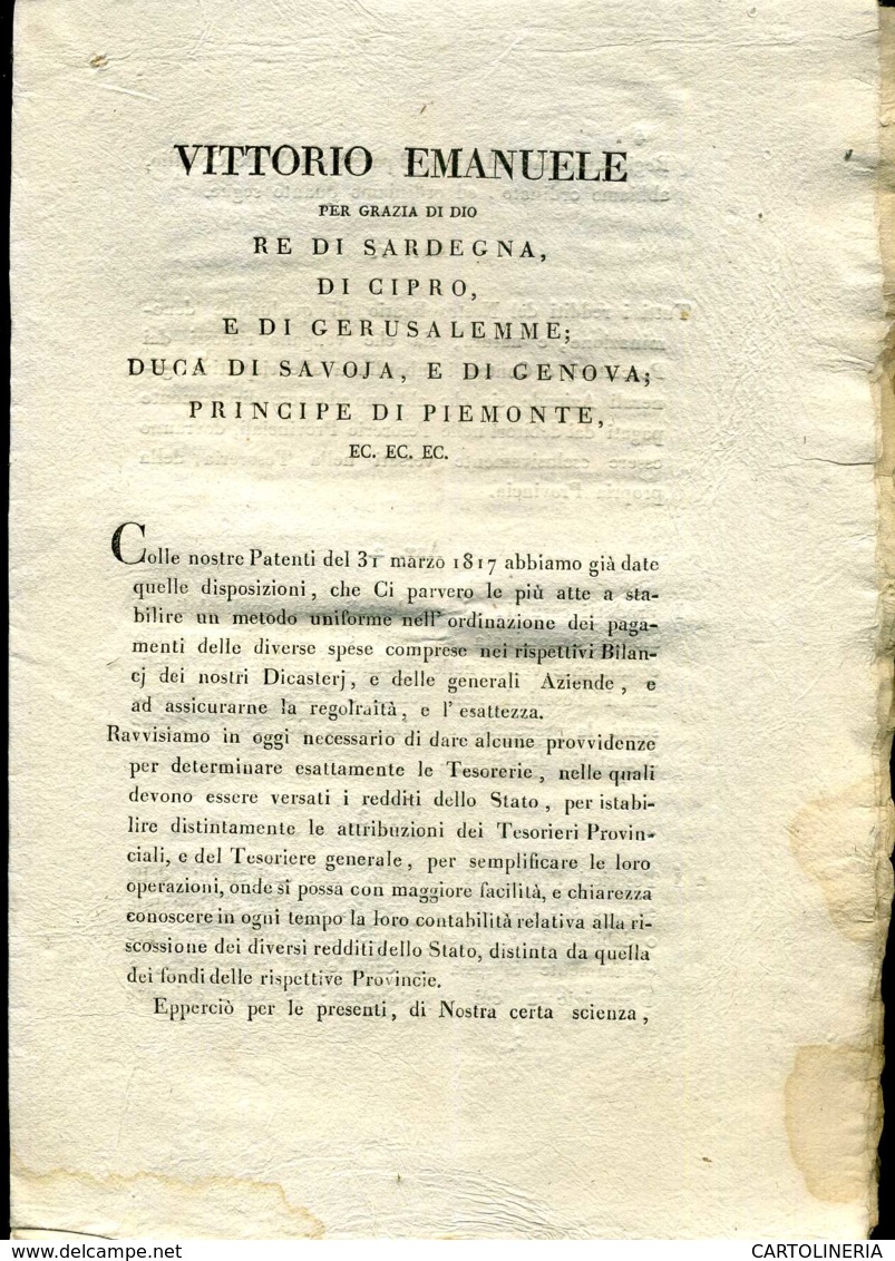 Regno Di Sardegna Decreto 1819 Pagine 16 Redditi Dello Stato - Decreti & Leggi