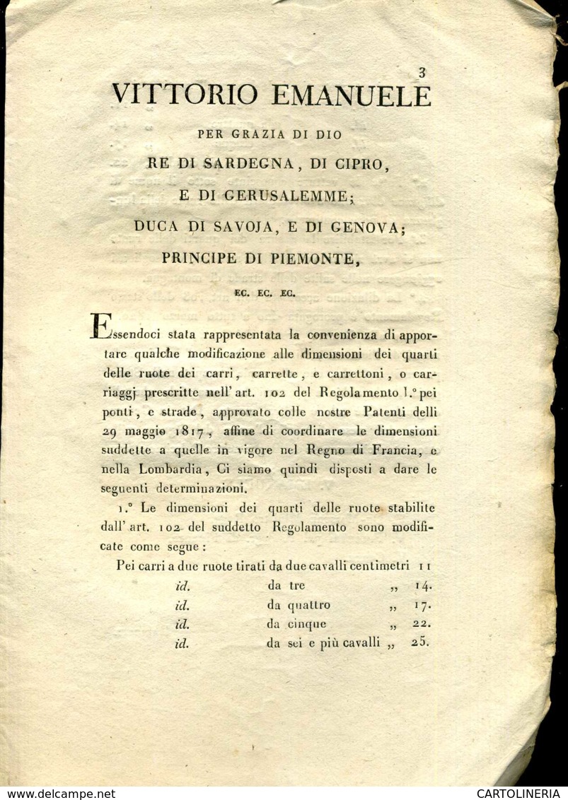 Regno Di Sardegna Decreto 1819 Pagine 08 Regolamento Ruote Dei Carri - Decreti & Leggi