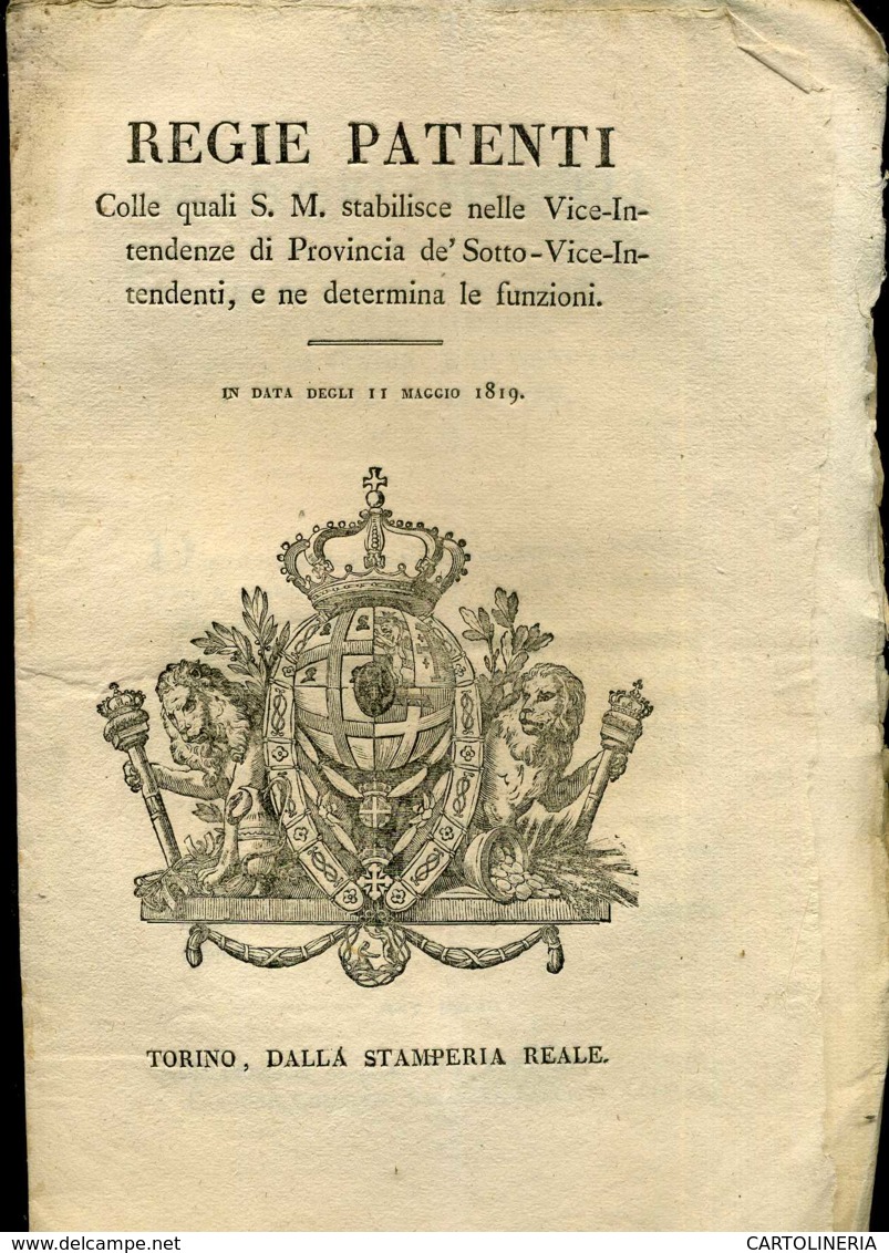 Regno Di Sardegna Decreto 1819 Pagine 05 Albenga Alta Savoia Bobbio Chiavari Ecc.. - Decreti & Leggi