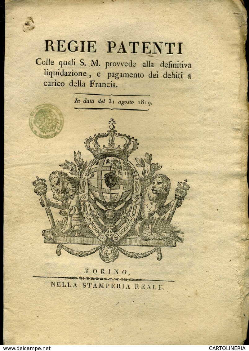 Regno Di Sardegna Decreto 1819 Pagine 16 Pagamento Debito Con La Francia - Decreti & Leggi