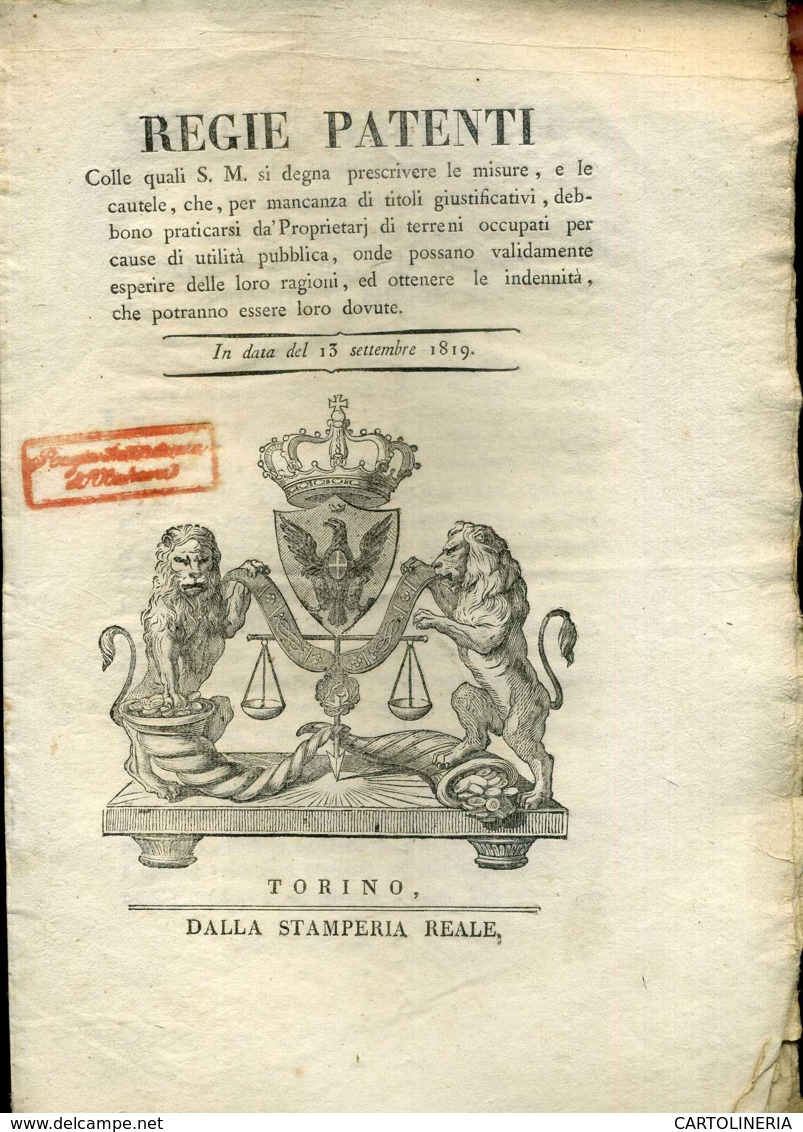 Regno Di Sardegna Decreto 1819 Pagine 8 Esproprio Terreni - Decreti & Leggi