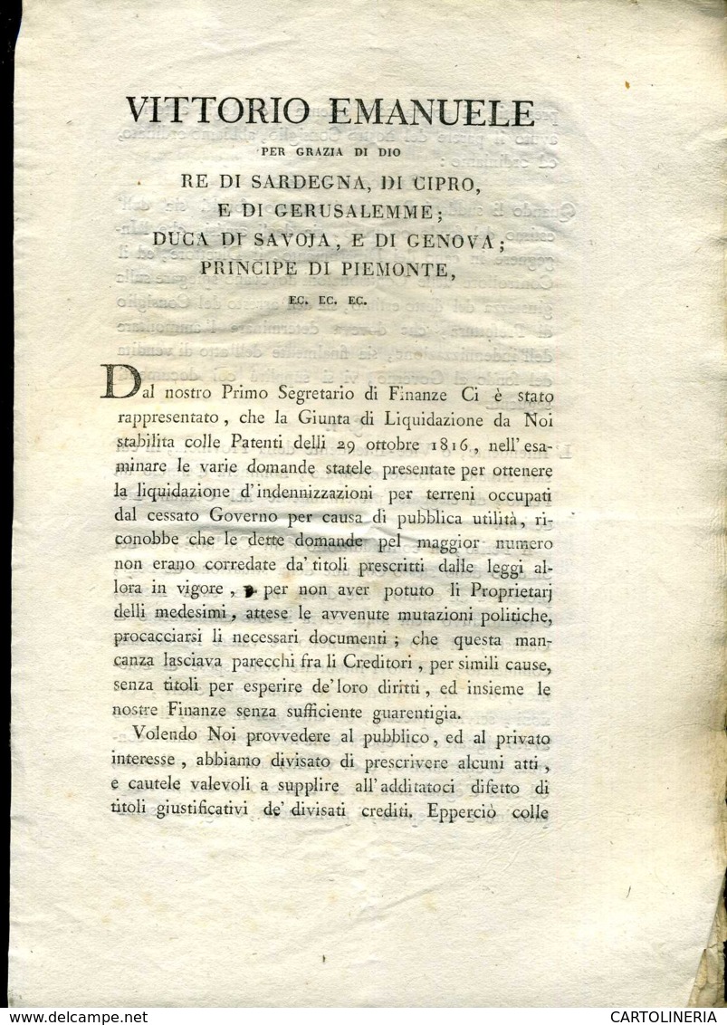 Regno Di Sardegna Decreto 1819 Pagine 8 Esproprio Terreni - Decreti & Leggi