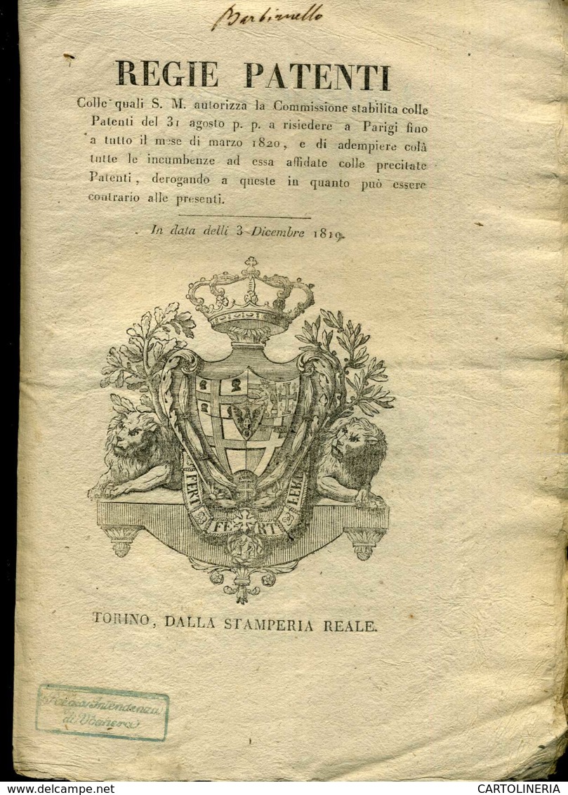 Regno Di Sardegna Decreto 1819 Pagine 5 Rapporti Con La Francia - Decreti & Leggi