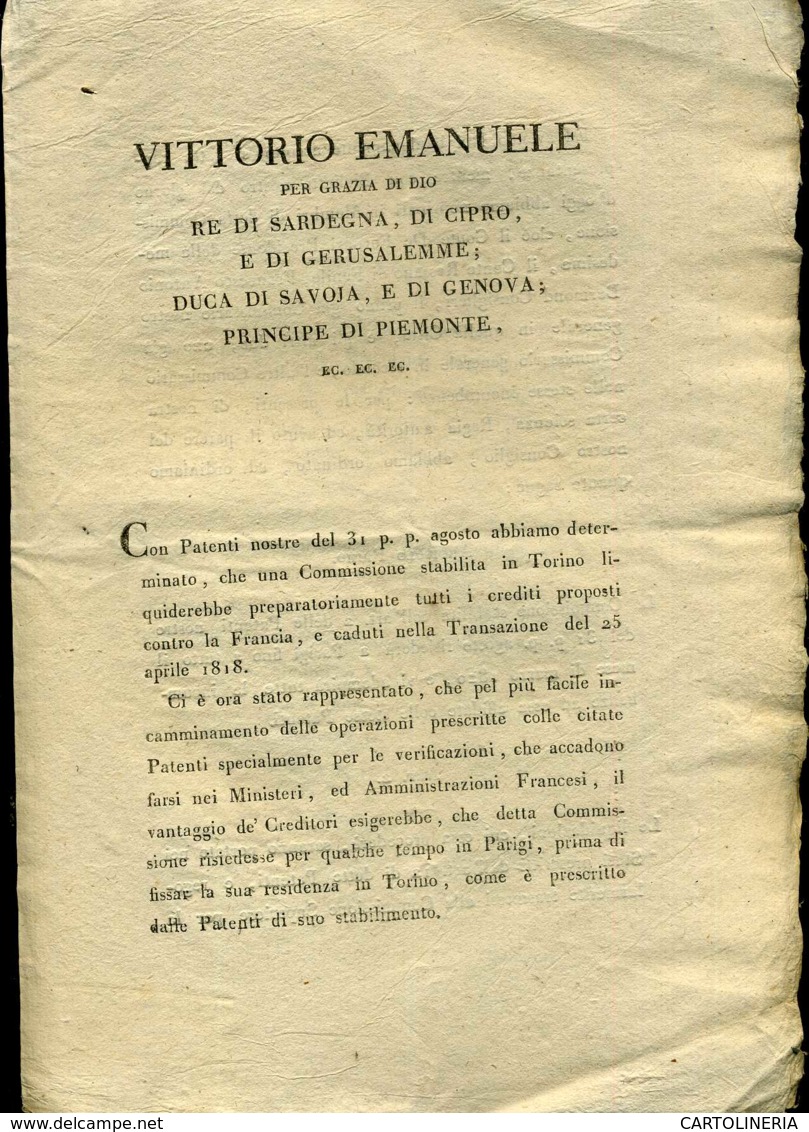 Regno Di Sardegna Decreto 1819 Pagine 5 Rapporti Con La Francia - Décrets & Lois