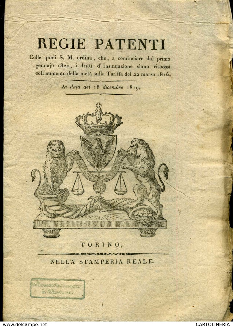 Regno Di Sardegna Decreto 1819 Pagine 8 Tasse - Decreti & Leggi