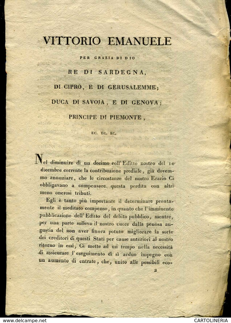 Regno Di Sardegna Decreto 1819 Pagine 8 Tasse - Decreti & Leggi