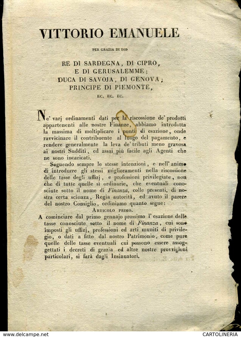 Regno Di Sardegna Decreto 1819 Pagine 4 Tasse - Gesetze & Erlasse