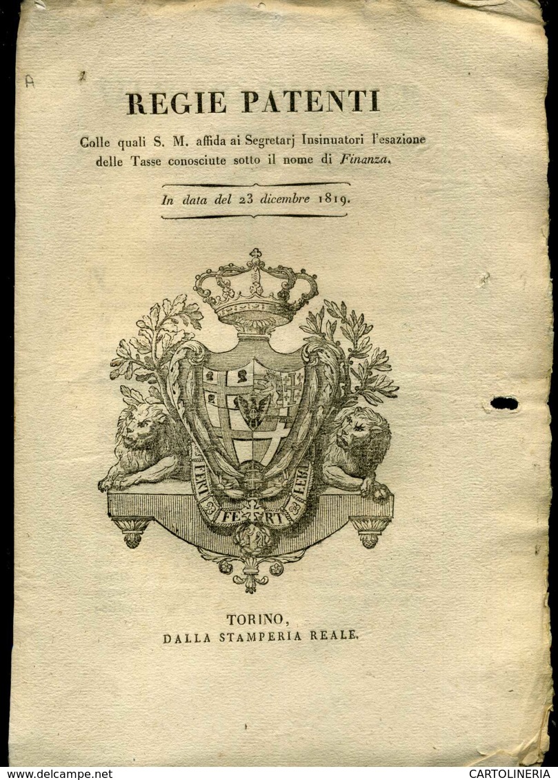 Regno Di Sardegna Decreto 1819 Pagine 4 Tasse - Decreti & Leggi