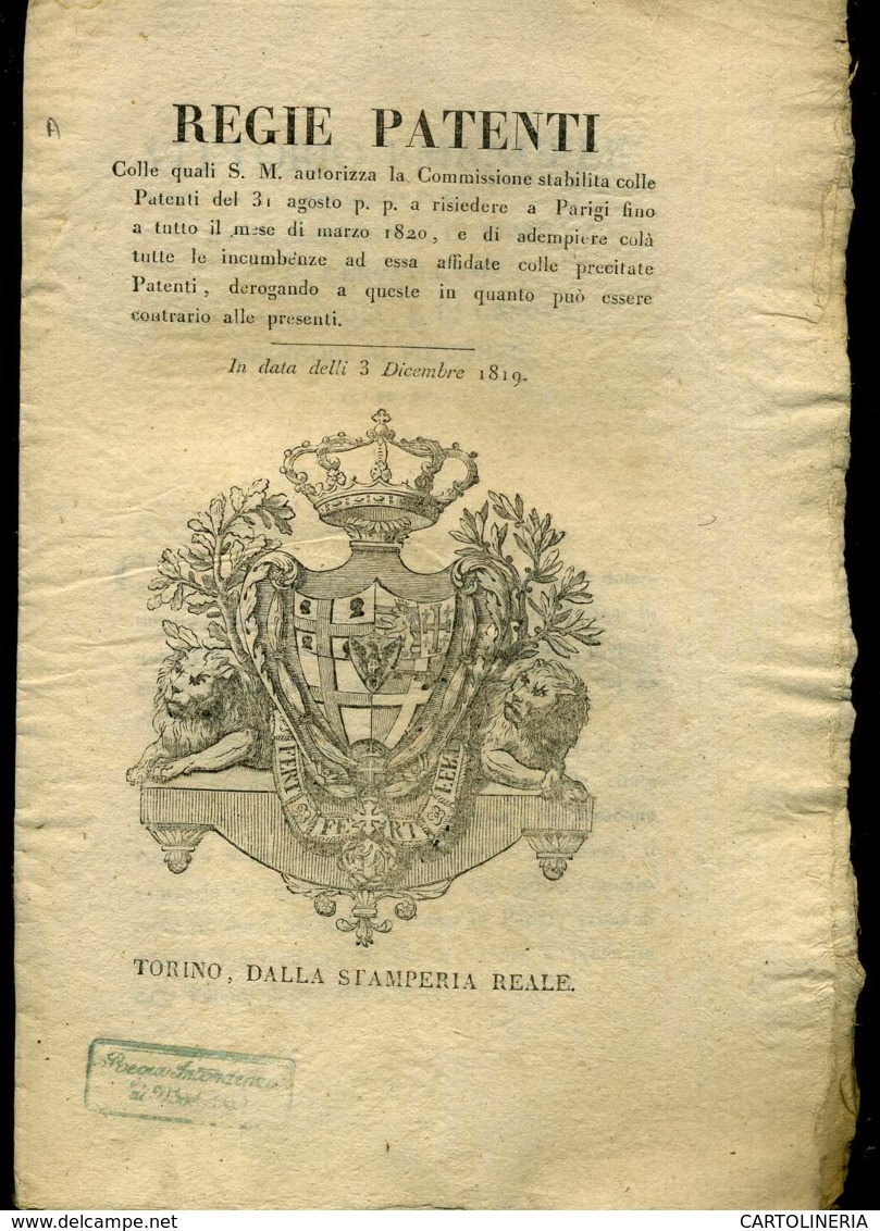 Regno Di Sardegna Decreto 1819 Pagine 5 Rapporti Con La Francia - Decrees & Laws