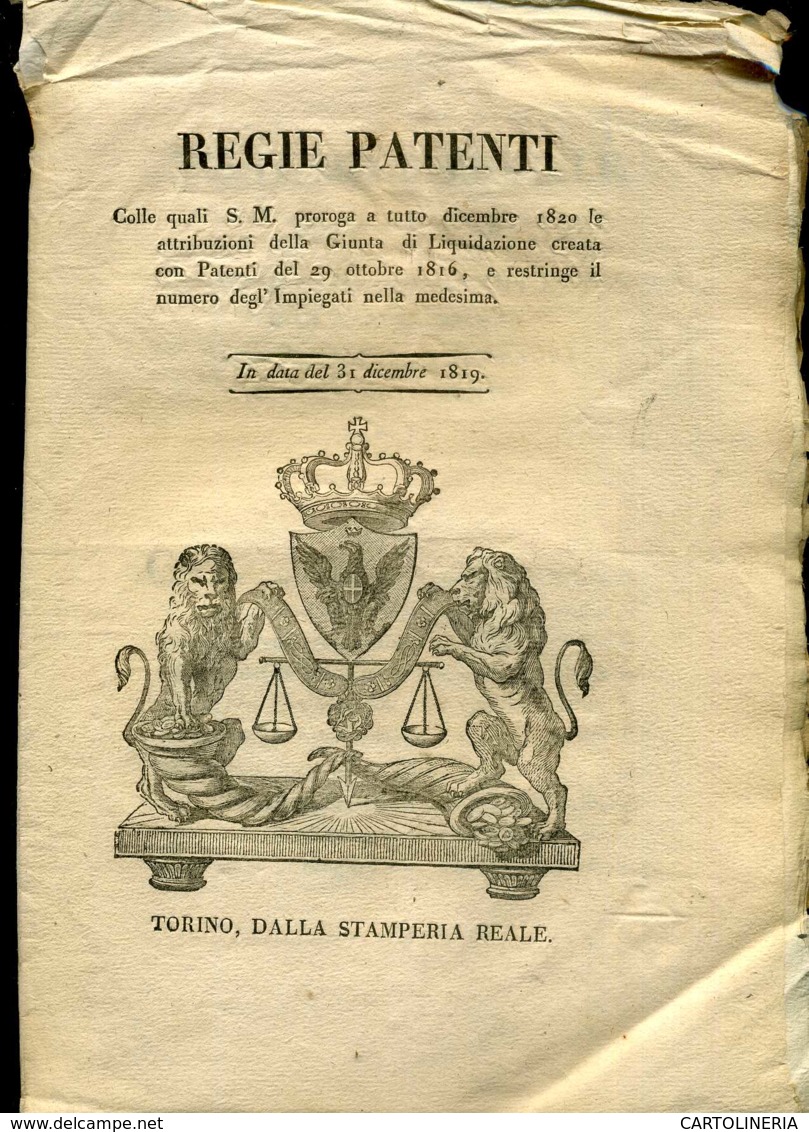 Regno Di Sardegna Decreto 1819 Pagine 8 Stato - Decreti & Leggi