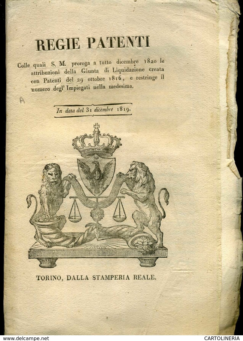 Regno Di Sardegna Decreto 1819 Pagine 8 Stato - Decretos & Leyes